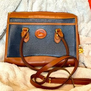 Navy Blue Dooney & Bourke All Weather Pebbled Classic Leather Zipper Satchel Bag